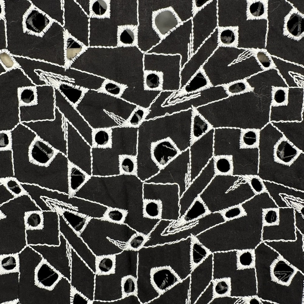 Samuel‎ Dong Shirt Womens Small Black White Sheer Embroidered Geometric Top - Picture 5 of 9